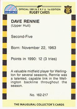 1991 Regina NZRFU 1st Edition #162 Dave Rennie Back